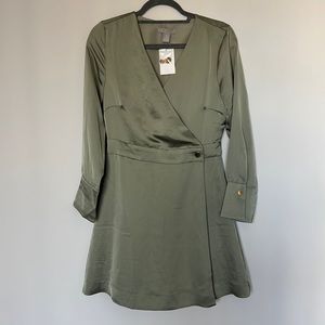 H&M sage green shirt dress small